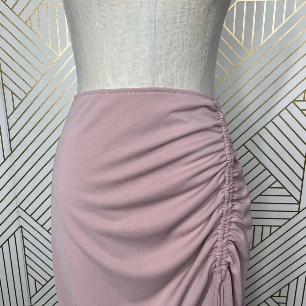 Nicholas Alice Ruched Stretch-Crepe Midi Skirt Oat Pink Size 4‎ - Picture 3 of 12